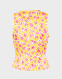 Gai Mattiolo - Panciotto giallo con fiori fucsia 