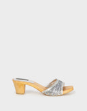 Studio Pollini - Zoccoli in legno con tela argento 