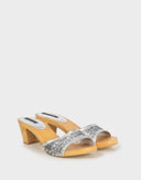 Studio Pollini - Zoccoli in legno con tela argento 