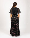 Vestito lungo nero a fiori - '70