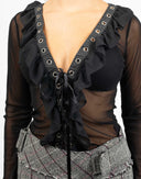 Black mesh t-shirt with studs - Y2K