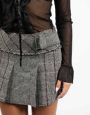 Grey pleated tweed miniskirt - Y2K