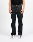 Jeans Evisu denim scuro con pesce