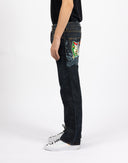 Jeans Evisu denim scuro con pesce