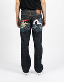 Jeans Evisu denim scuro con pesce