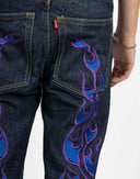 Jeans Evisu blu denim con fiamme