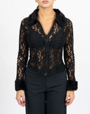 Maglia nera in pizzo con pelliccia - Y2K