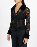 Maglia nera in pizzo con pelliccia - Y2K