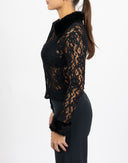 Maglia nera in pizzo con pelliccia - Y2K