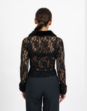 Maglia nera in pizzo con pelliccia - Y2K