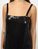 Abito nero paillettes e piume