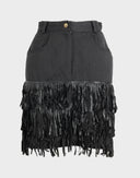 Blumarine - Gonna grigia con frange in pelle 