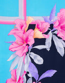 Leonard - Foulard floreale azzurro anni '80 