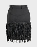 Blumarine - Gonna grigia con frange in pelle 