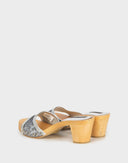 Studio Pollini - Zoccoli in legno con tela argento 