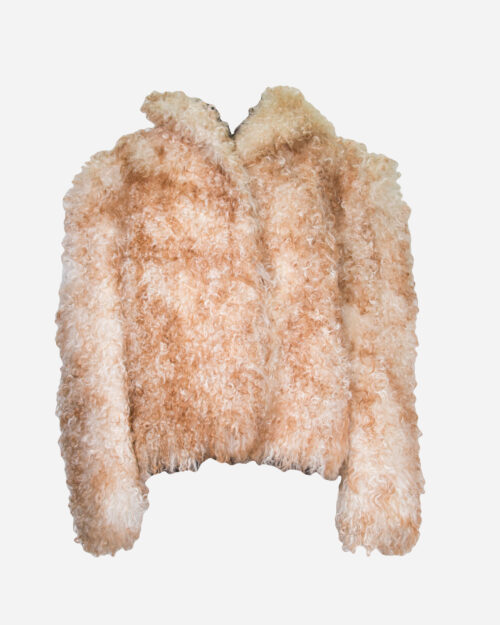 Vintage - Giacca in pelliccia kalgan bianca e marrone con cappuccio e chiusura sul davanti con ganci.