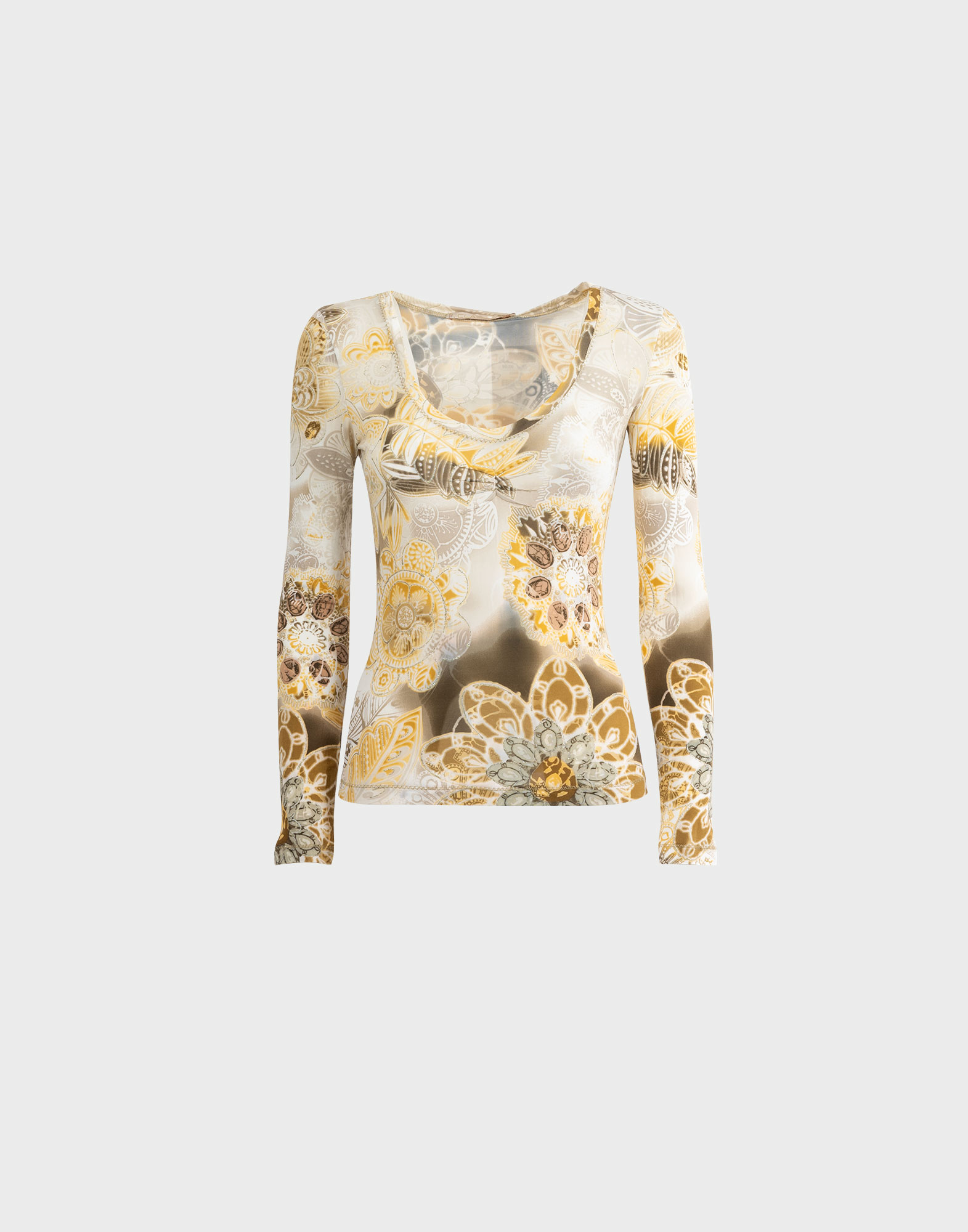 2000s long-sleeved women's t-shirt with beige pattern