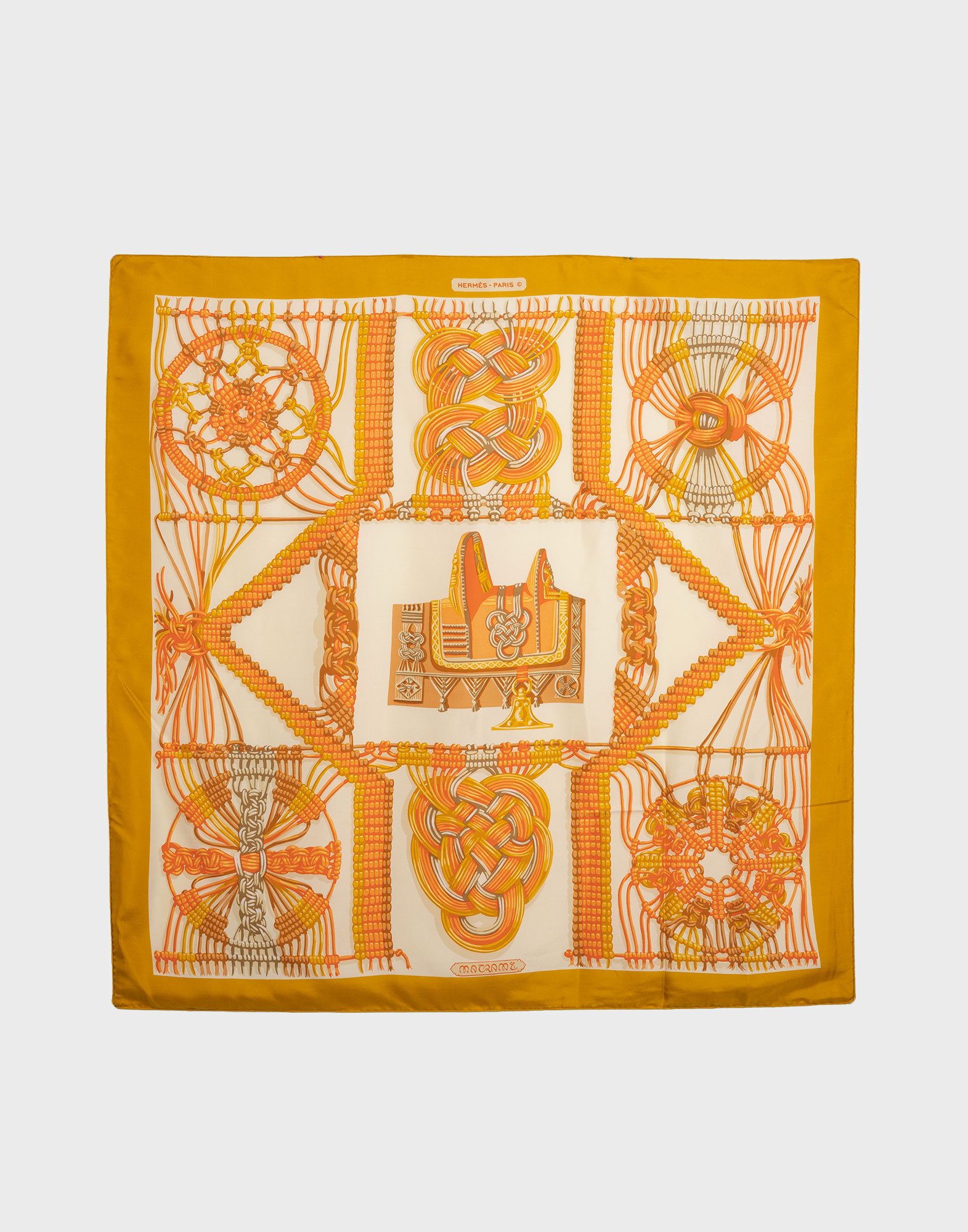 foulard in seta hermes arancione con stampa 'macrame'