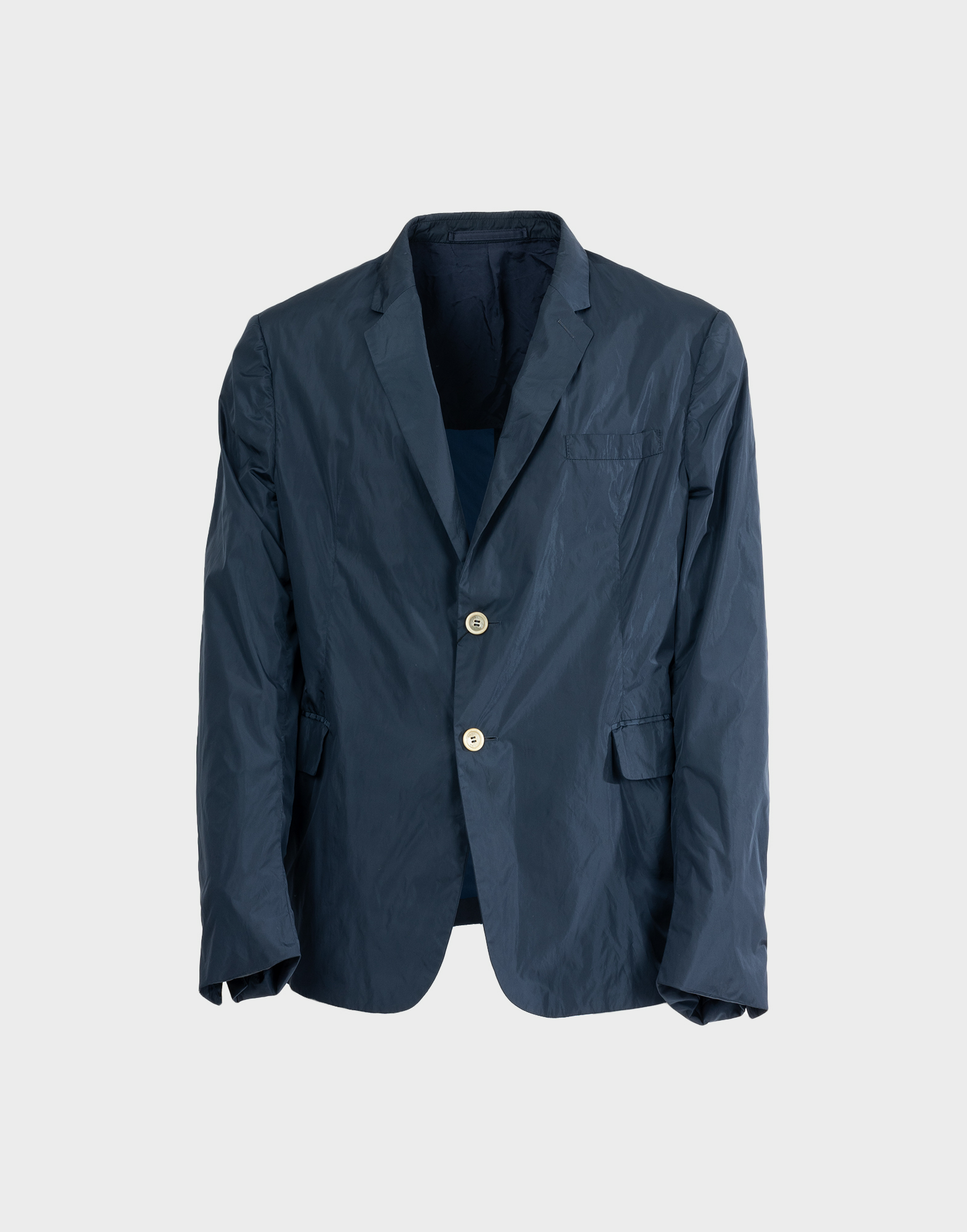 prada blue men's nylon jacket two button closure