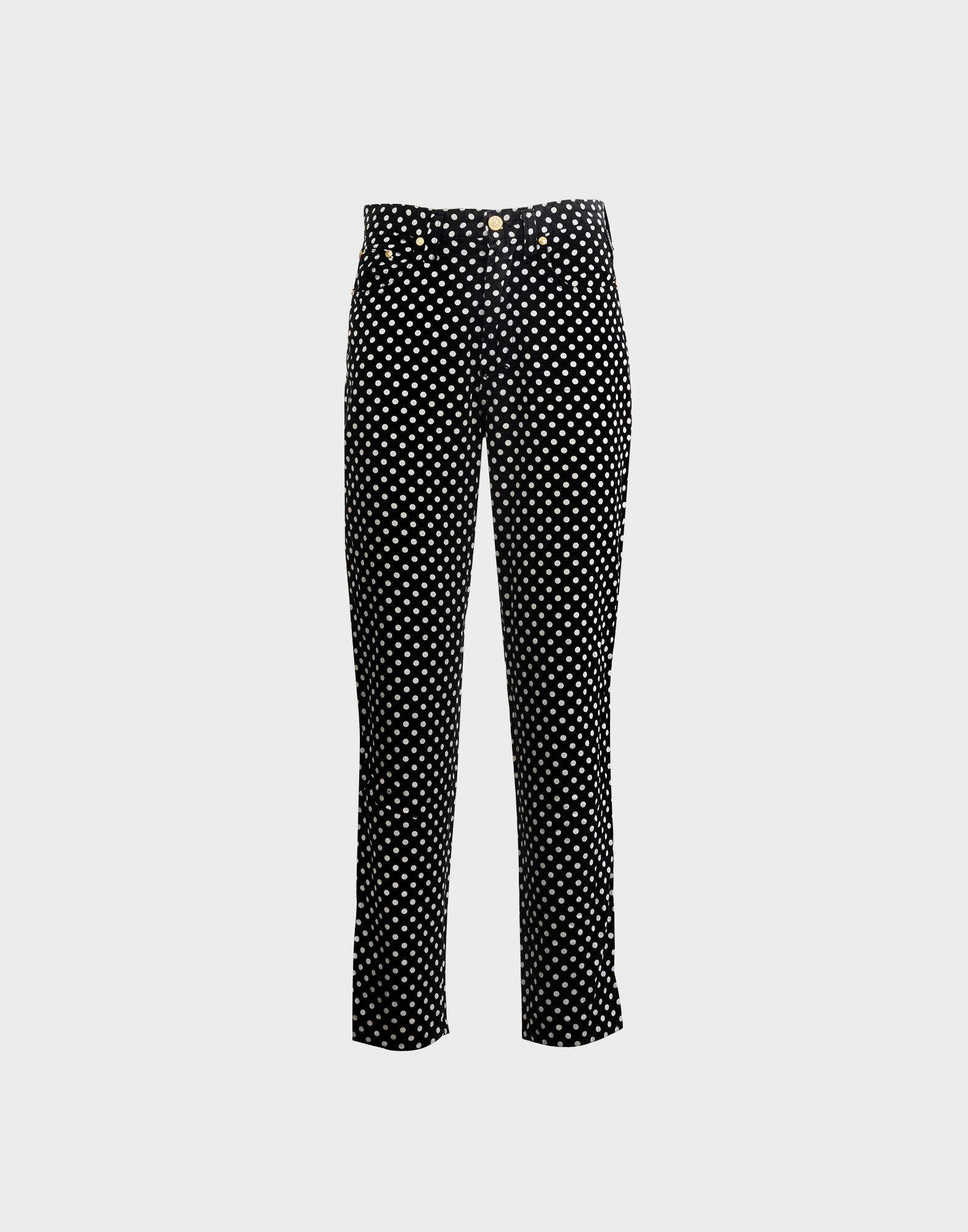 black women's pants with white polka dot pattern