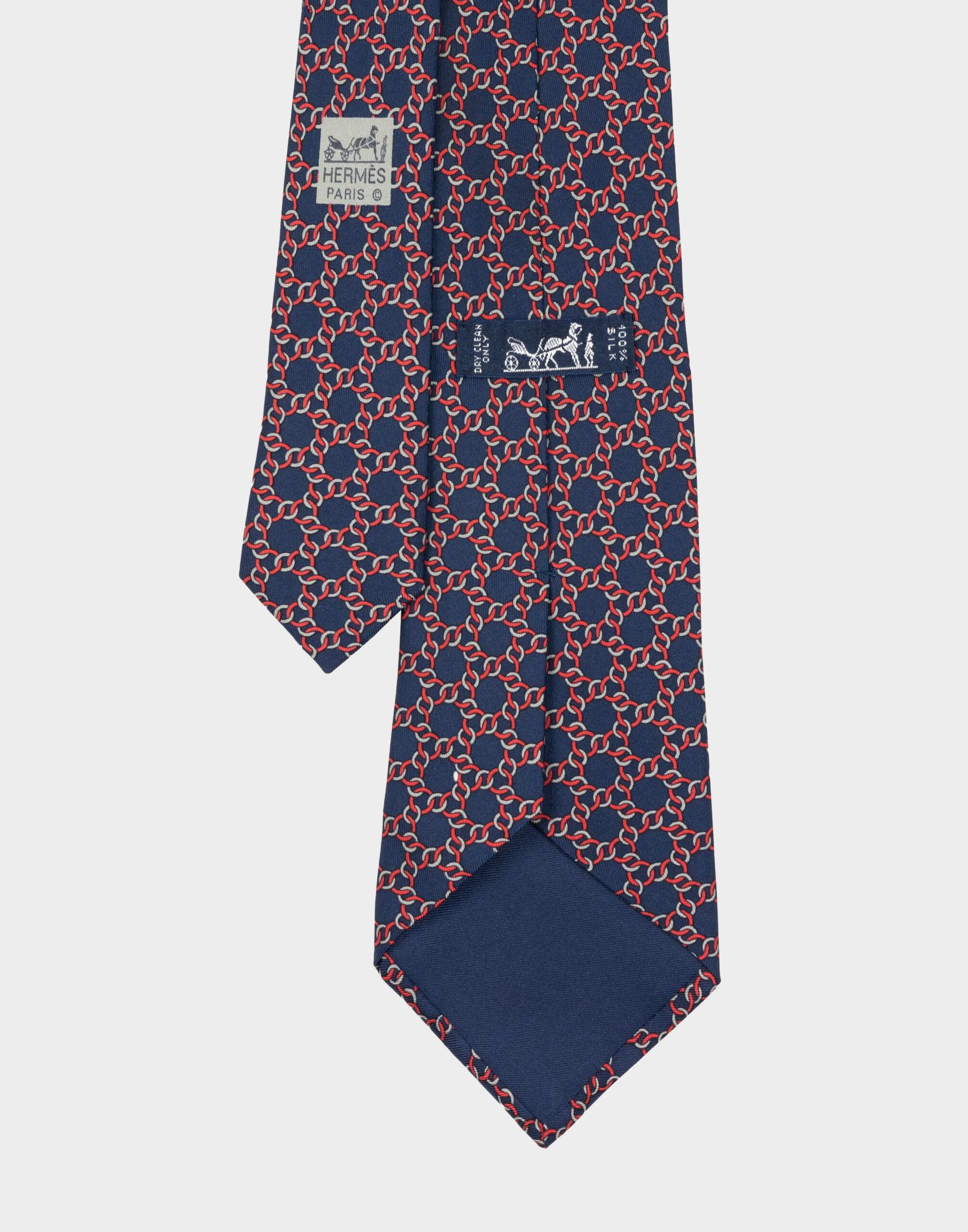 blue men's tie in 100% silk with red and grey weave pattern