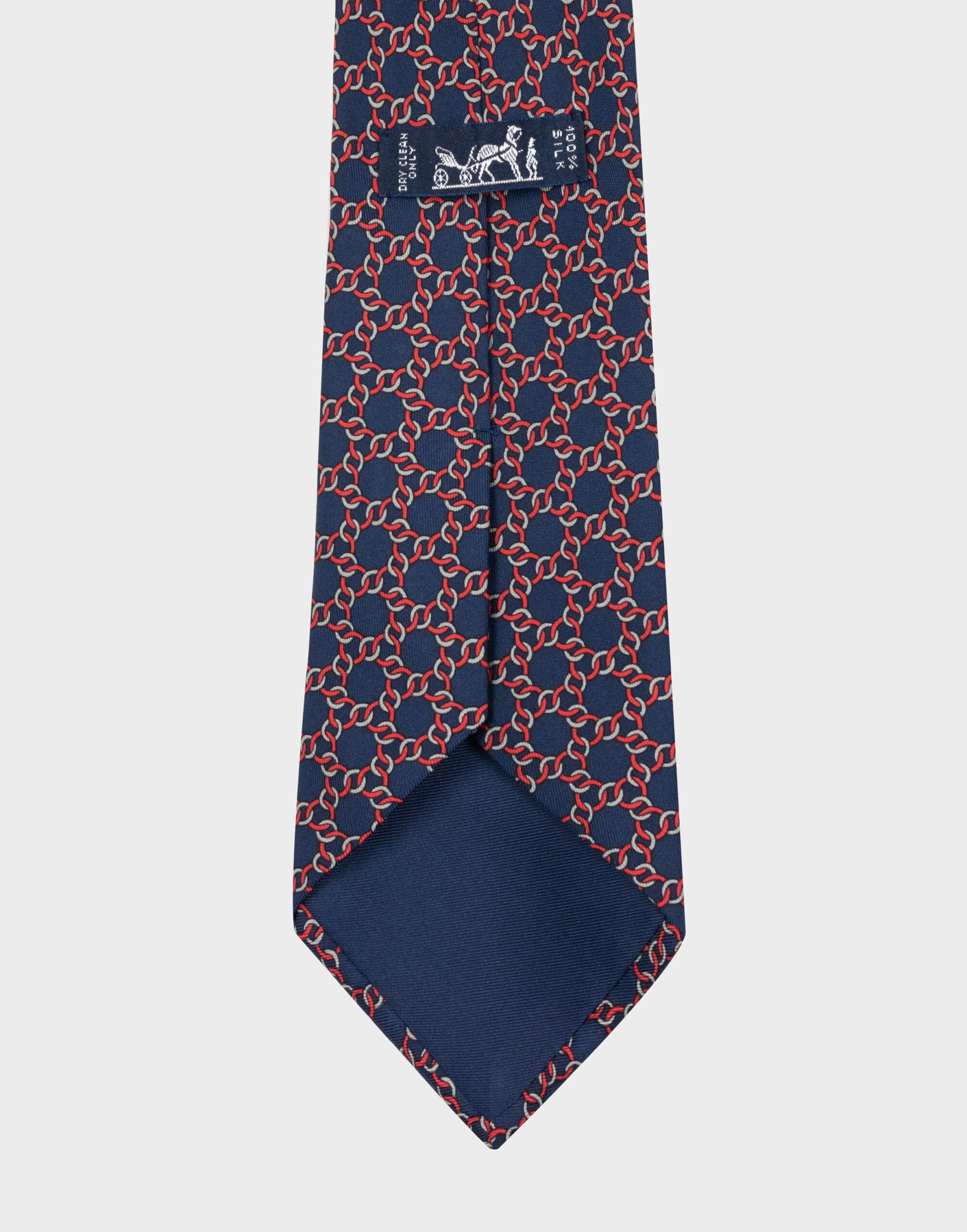blue men's tie in 100% silk with red and grey weave pattern