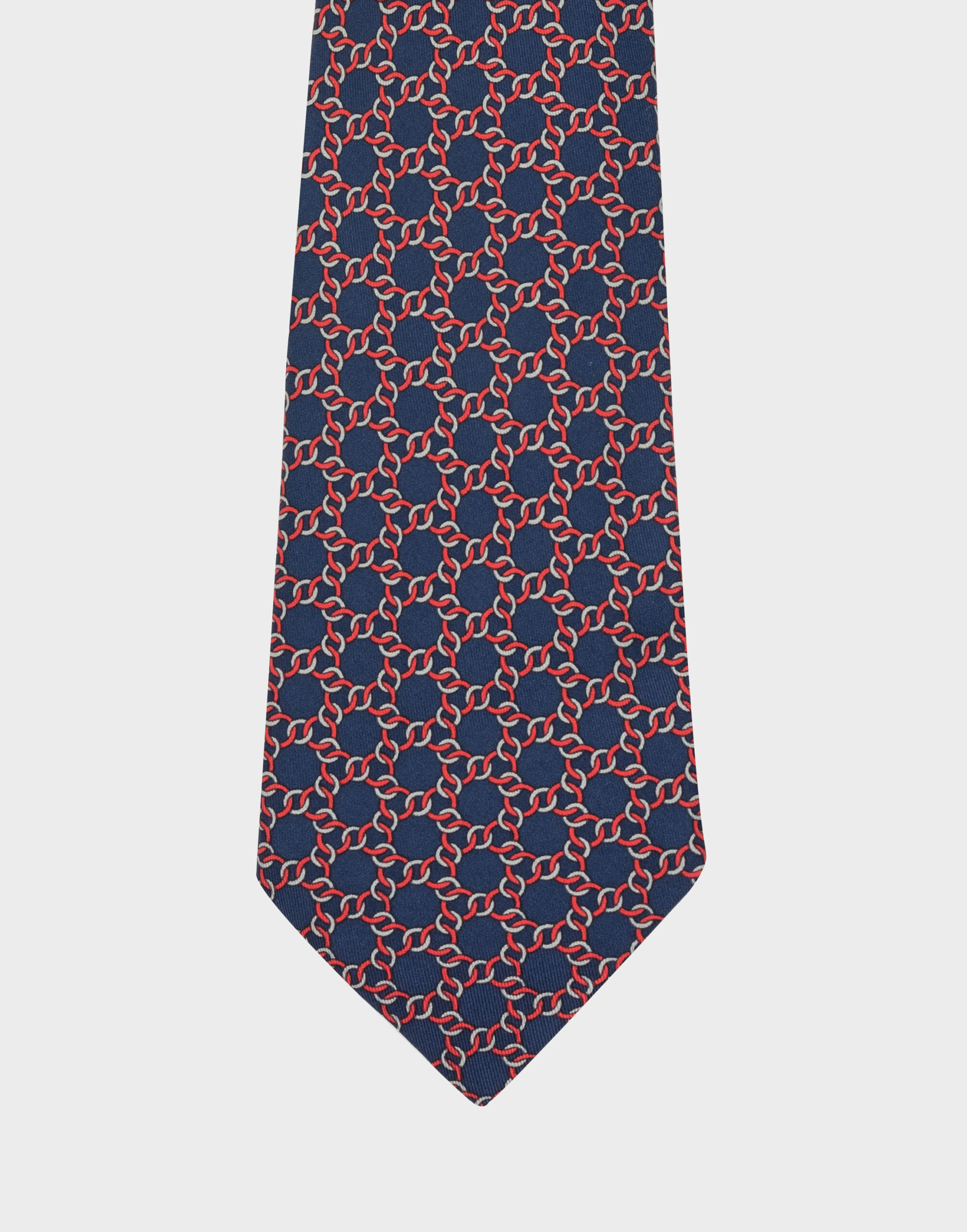 blue men's tie in 100% silk with red and grey weave pattern