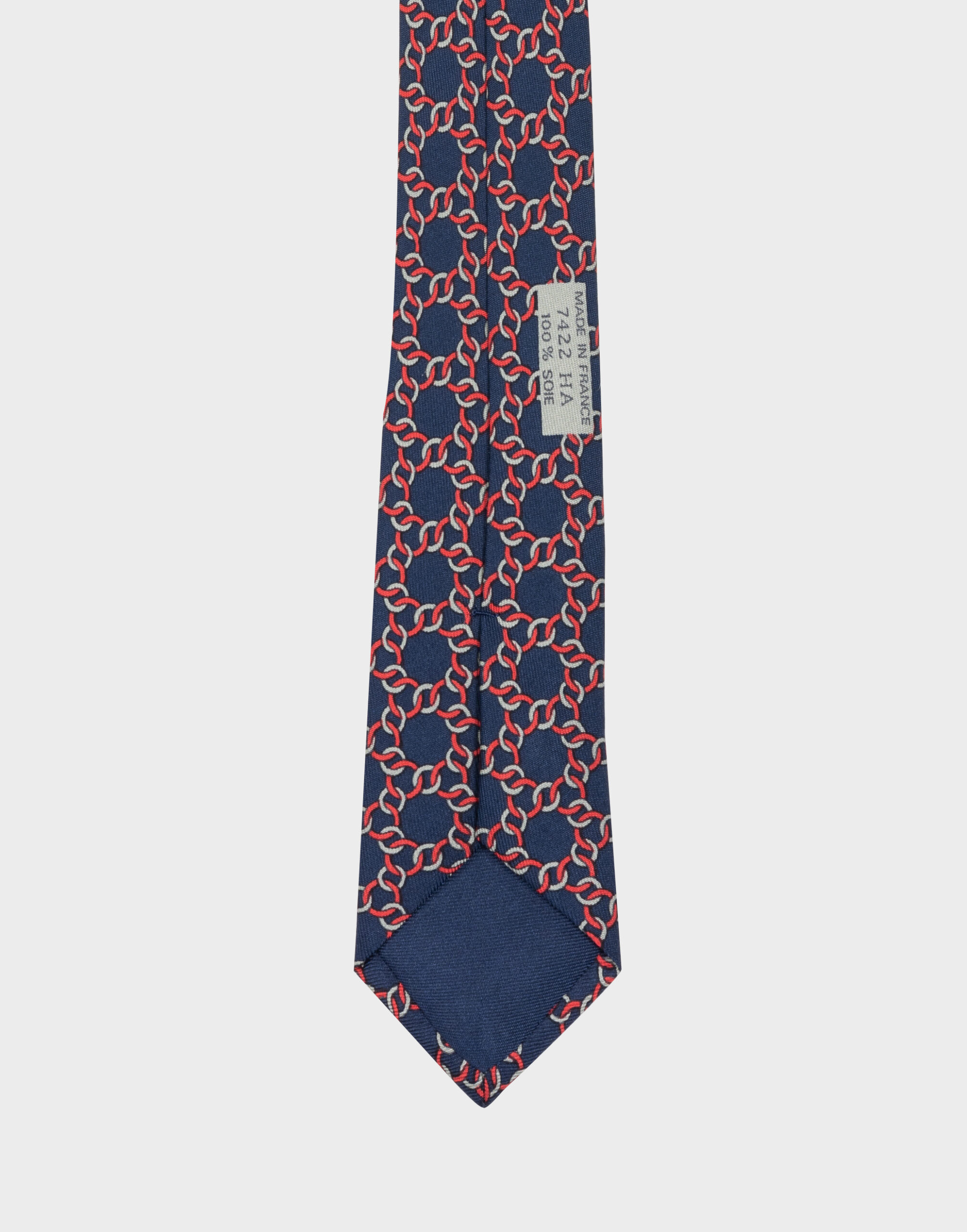 blue men's tie in 100% silk with red and grey weave pattern