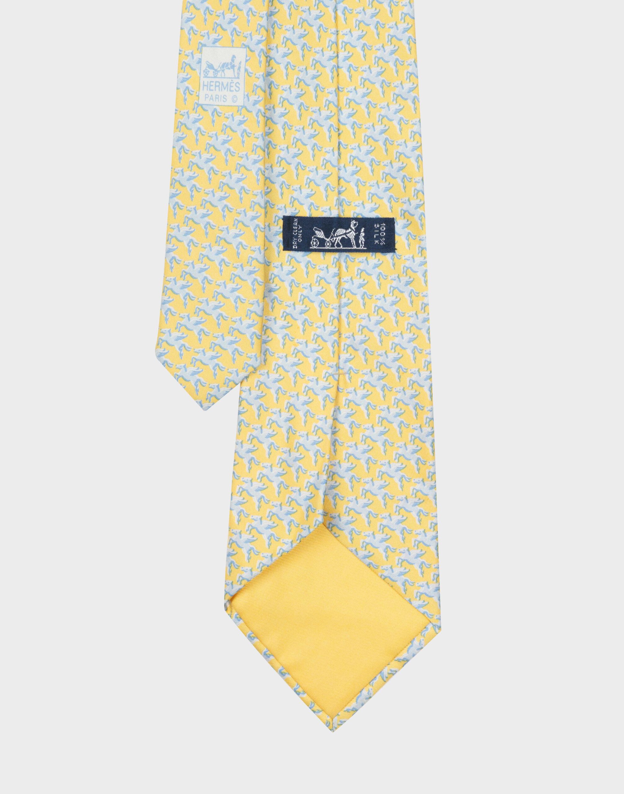 yellow men's silk tie with flying pegasus pattern