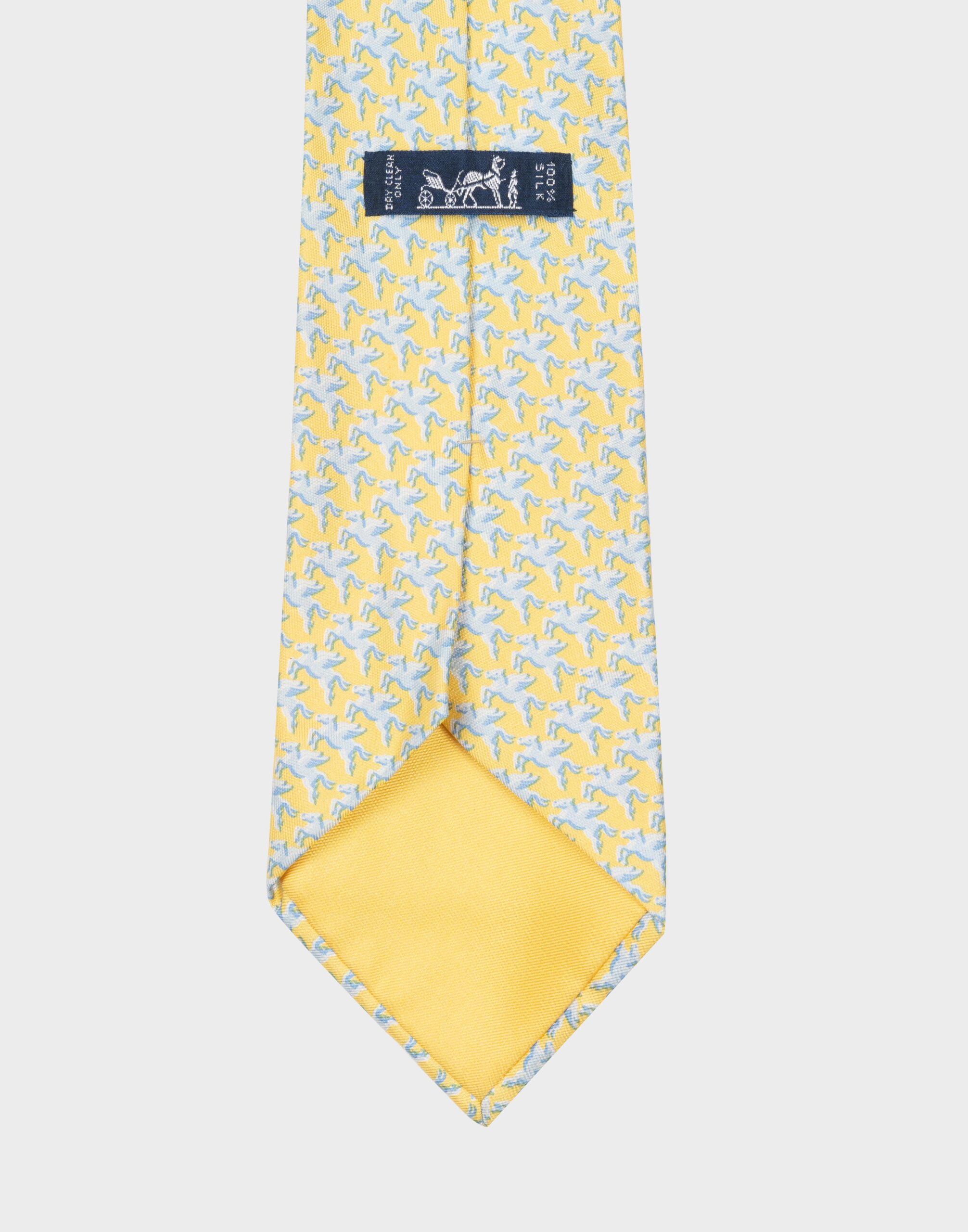 yellow men's silk tie with flying pegasus pattern
