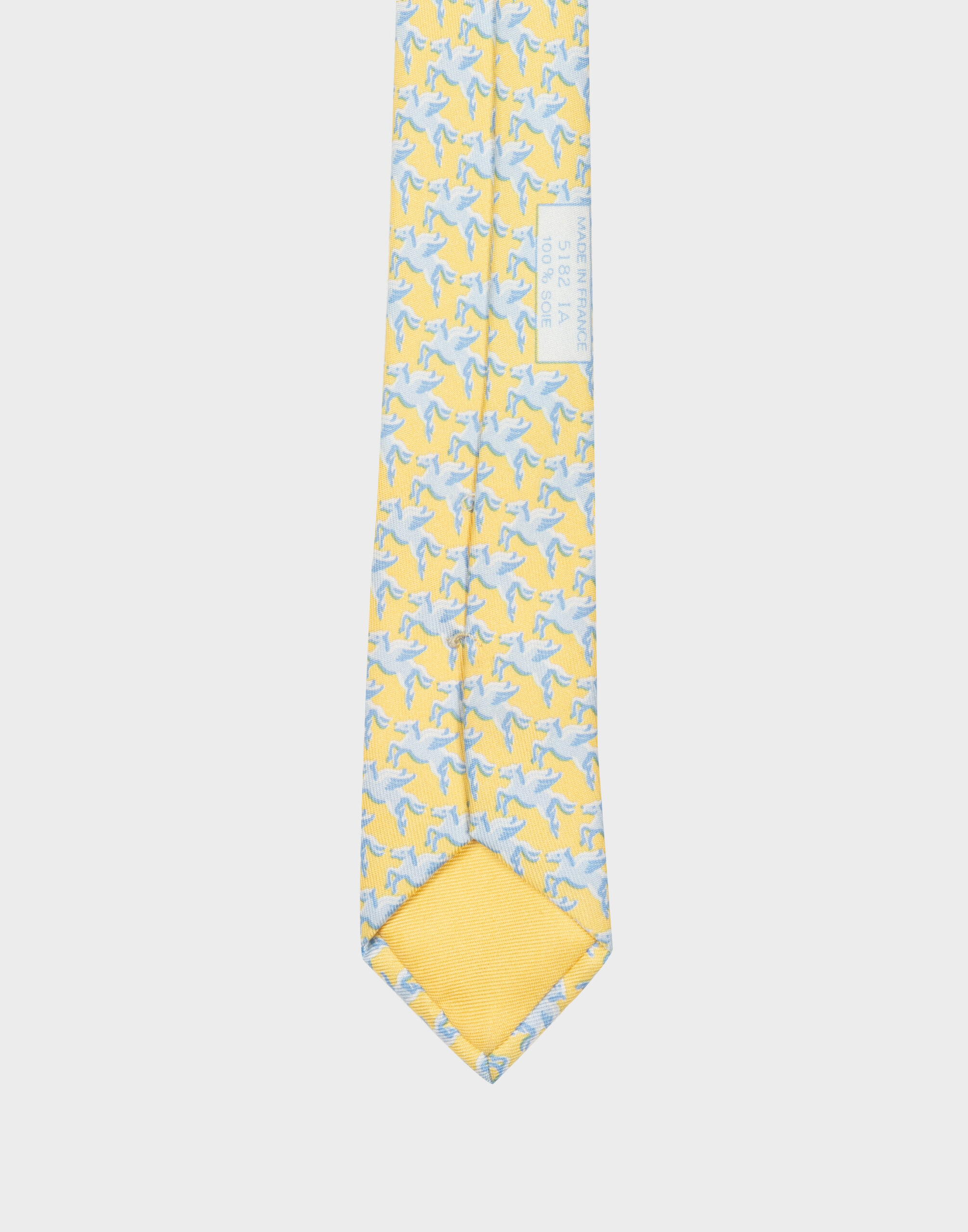 yellow men's silk tie with flying pegasus pattern