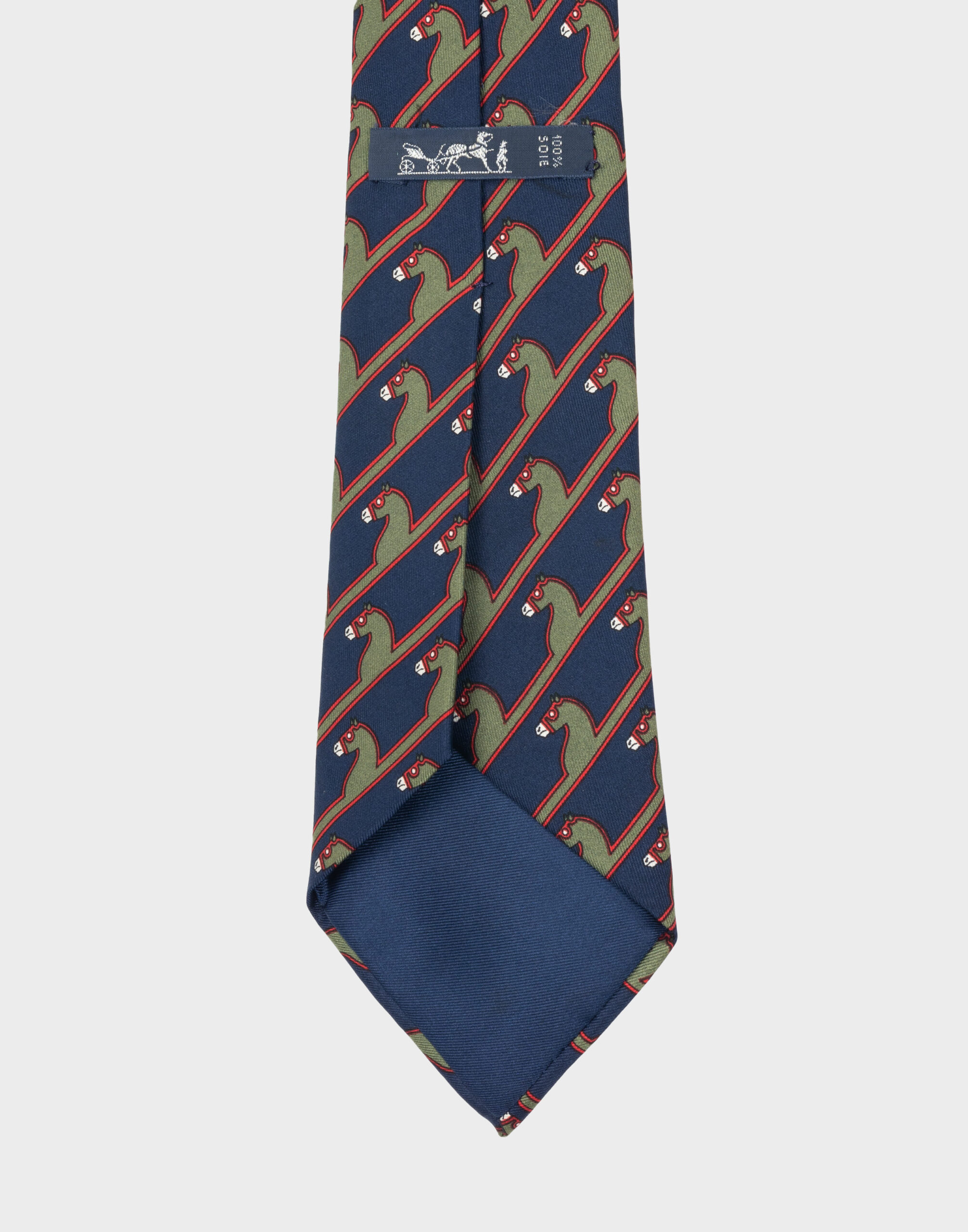 Hermès blue silk tie with diagonal horse print