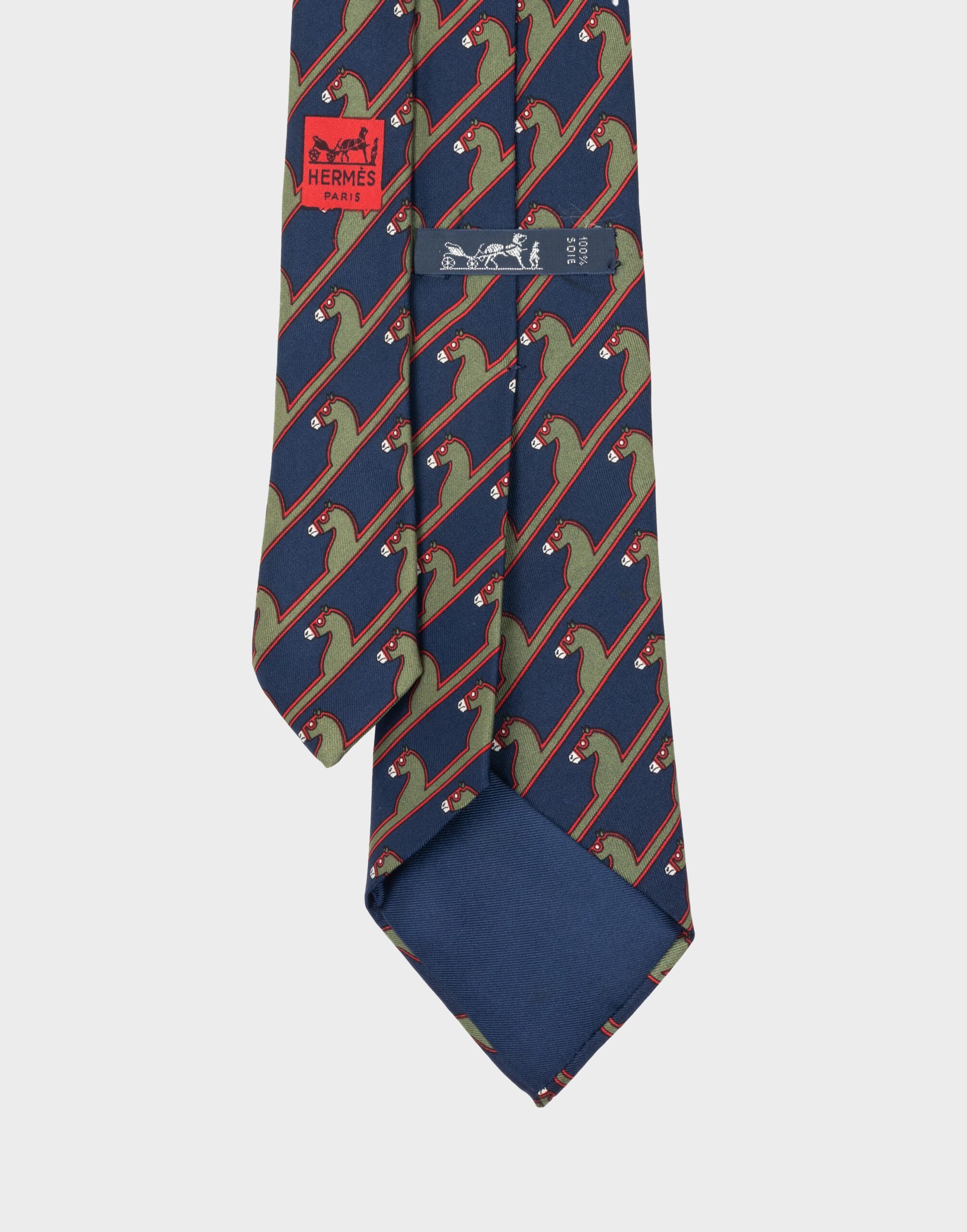 Hermès blue silk tie with diagonal horse print