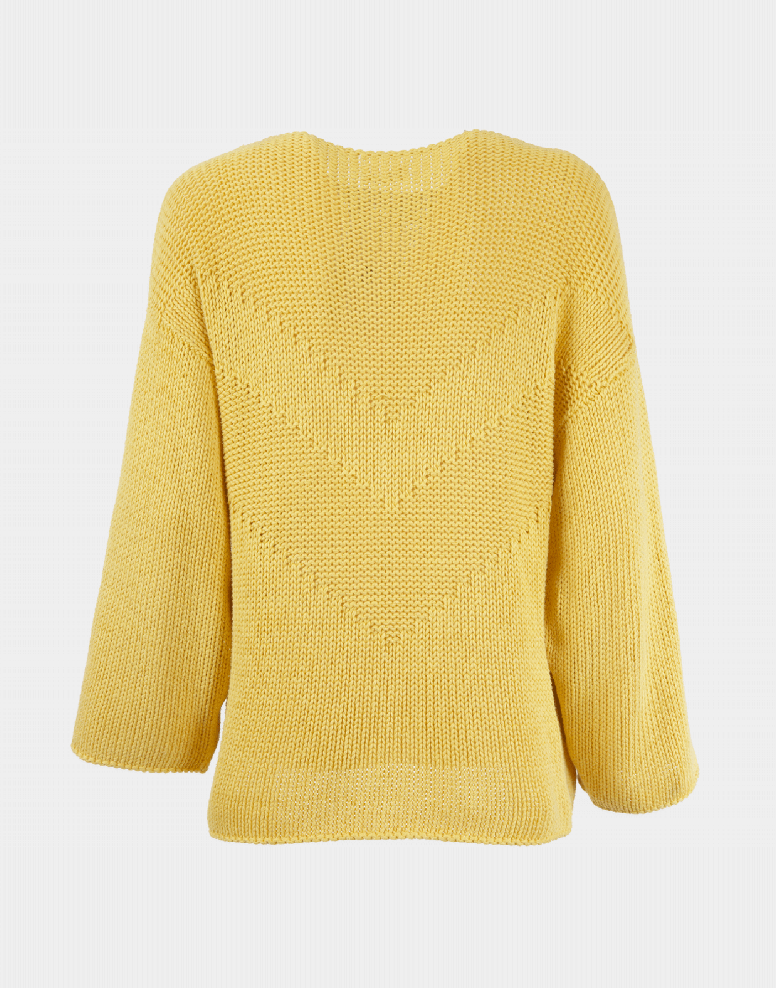 maglione giallo da donna in cotone firmato jil sander, fotografato su manichino ghost con sfondo grigio