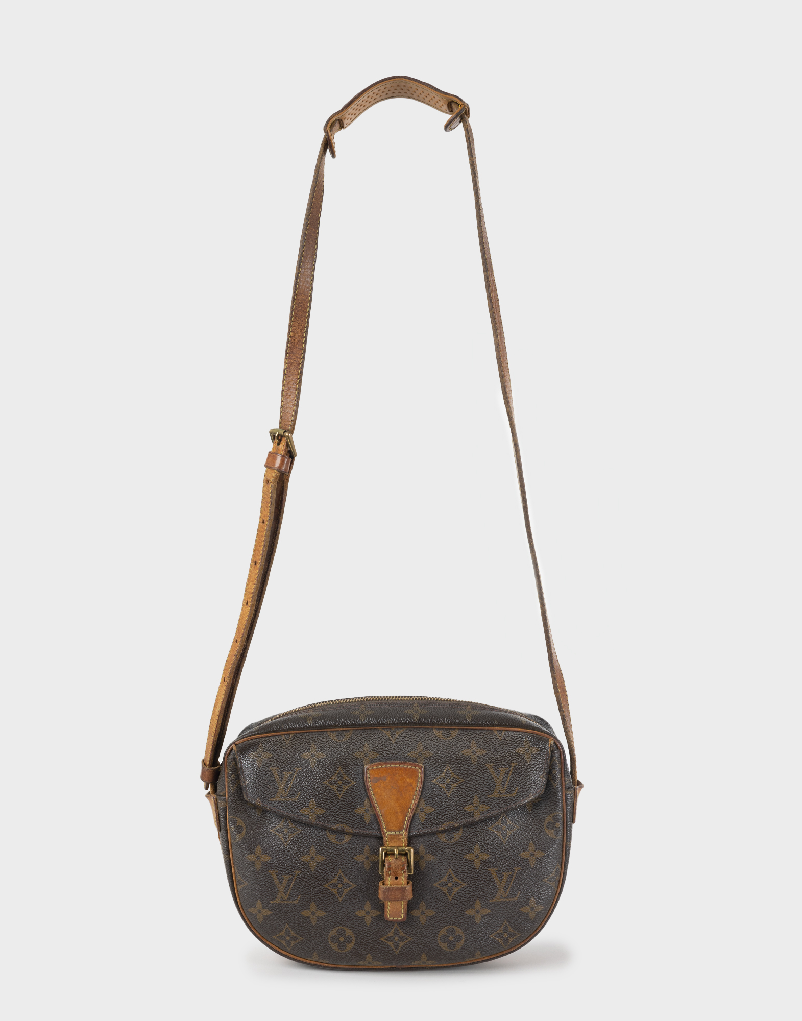 borsa da donna a tracolla marrone in pelle con fantasia monogramma