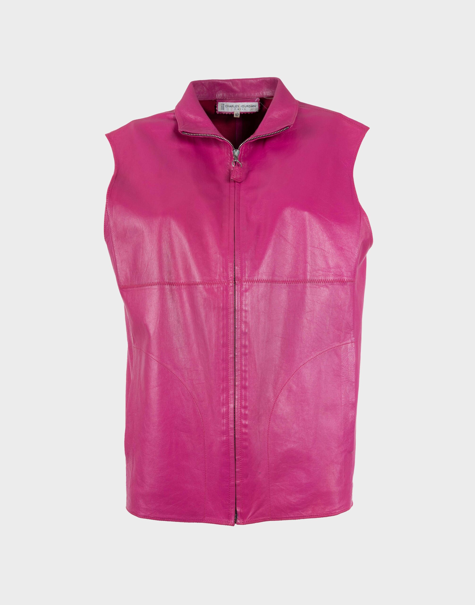 smanicato fucsia in pelle da donna con cerniera intera sul davanti