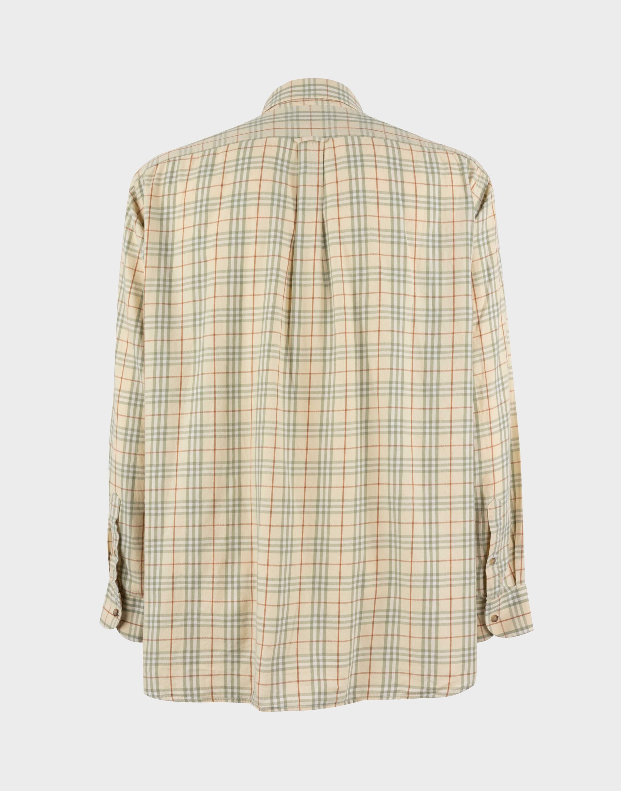 men's long-sleeved cotton shirt in pastel yellow with checked pattern