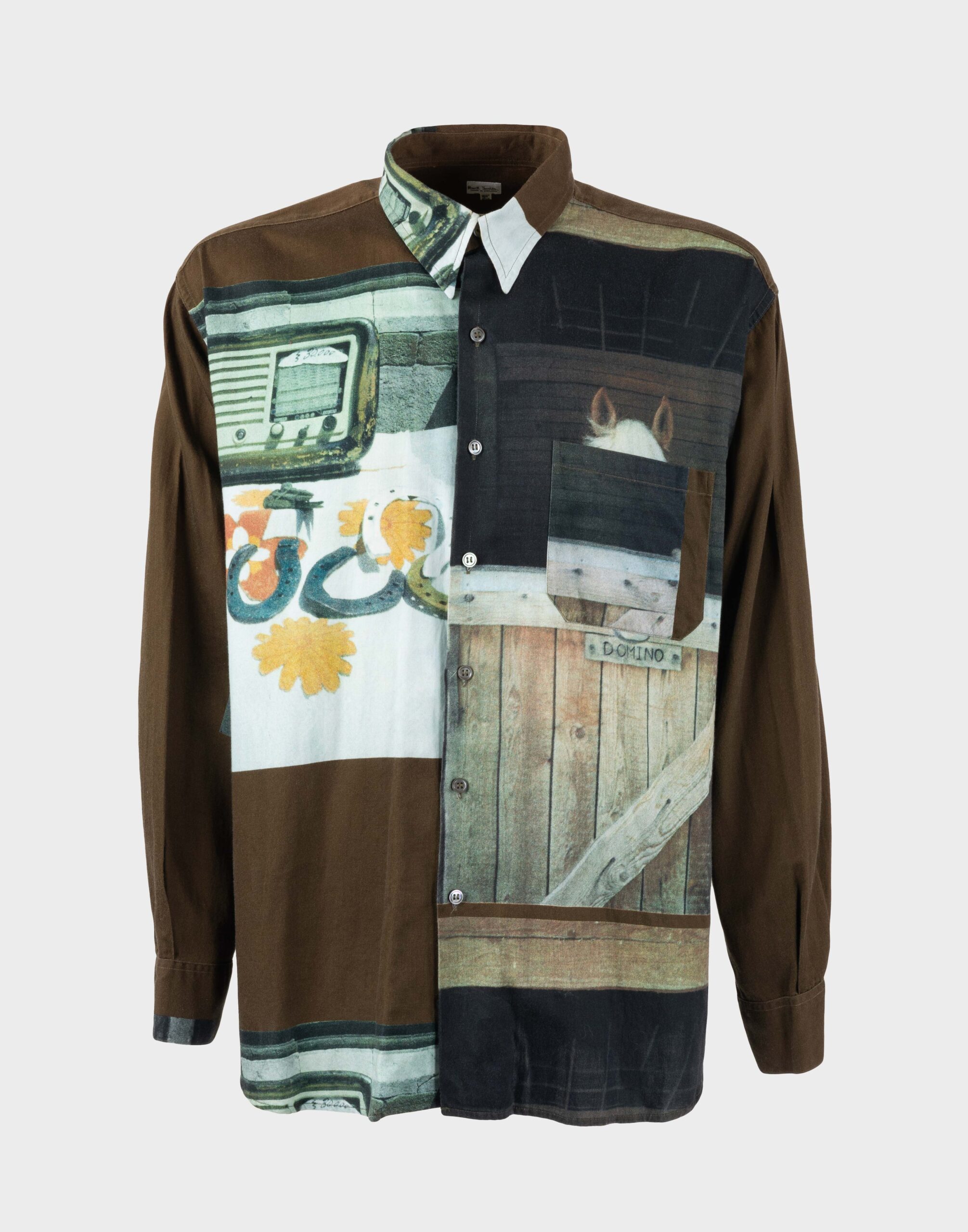 Paul Smith men's long-sleeved shirt in brown with western print