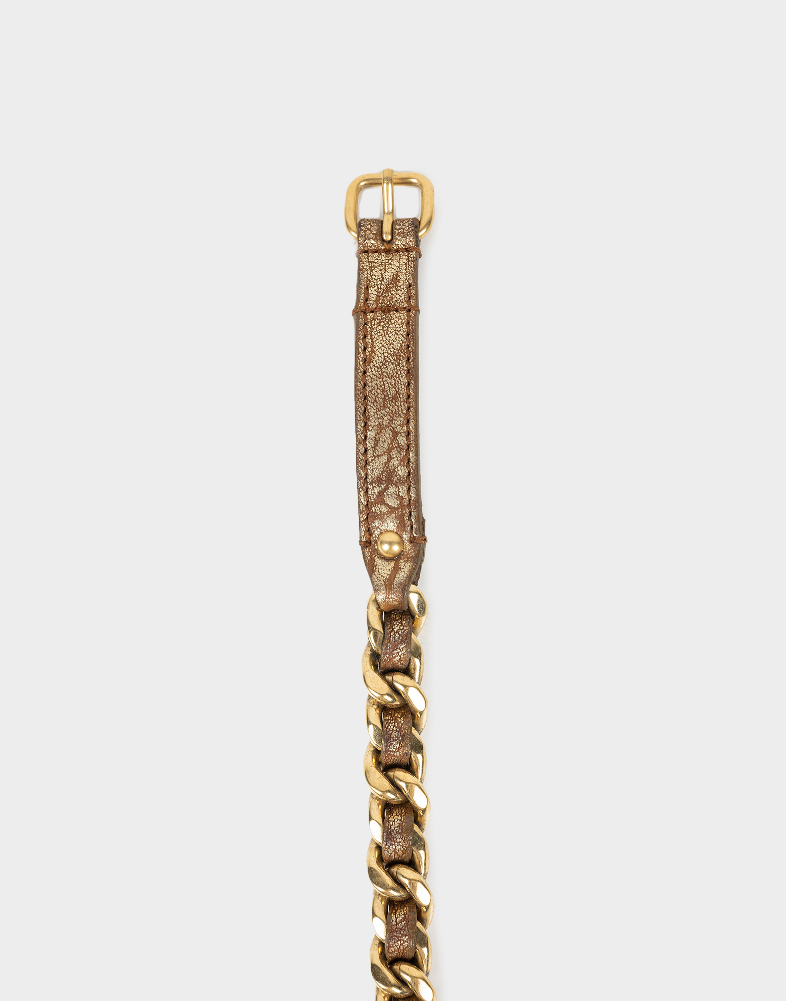 cintura da donna firmata miu miu in pelle marrone effetto dorato con catena color oro