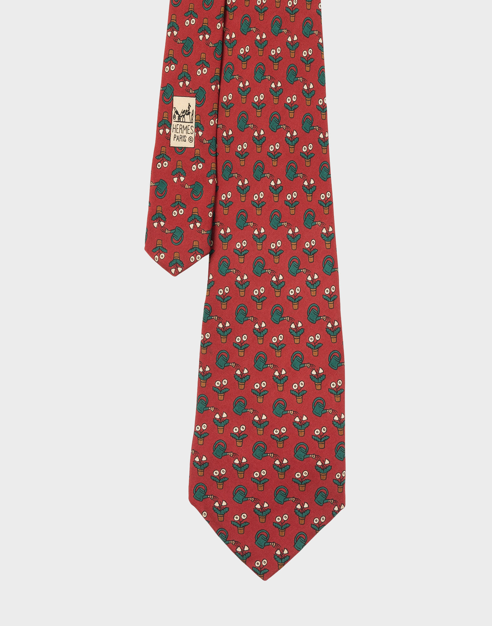 Hermes - Red tie with plants - Image 2
