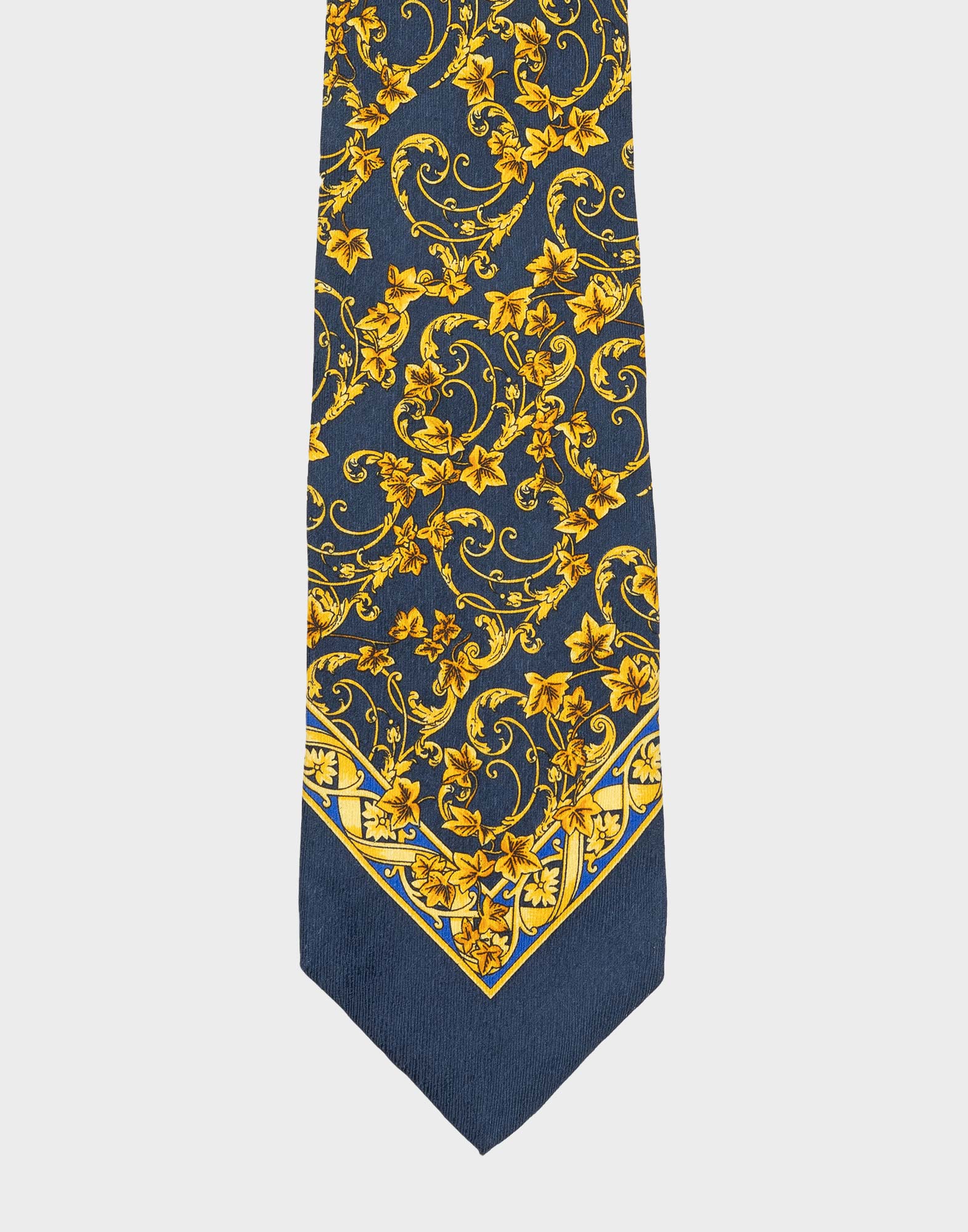 gianni versace blue silk tie with gold baroque pattern