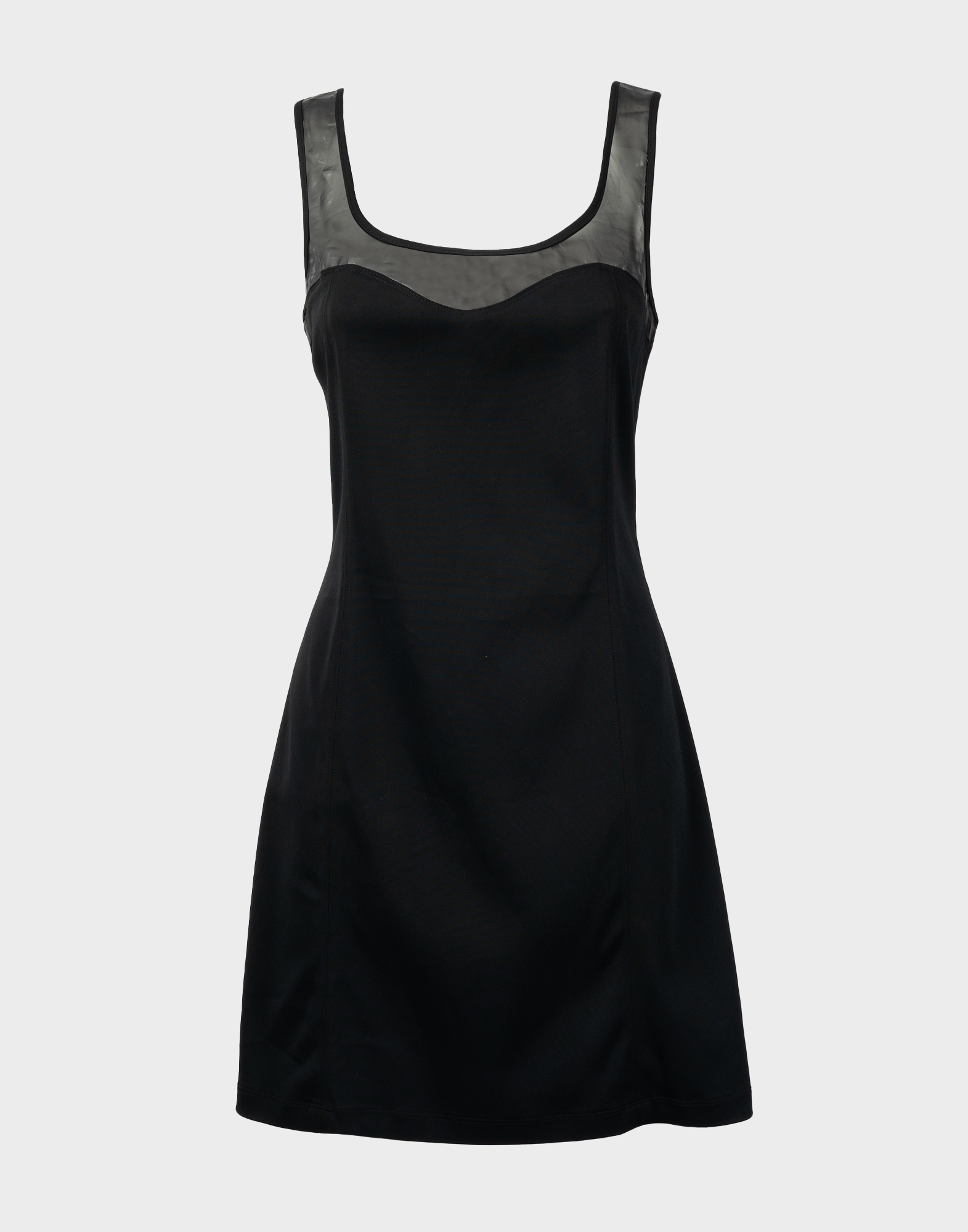 vestito mini nero con scollo a cuore e trasparenza