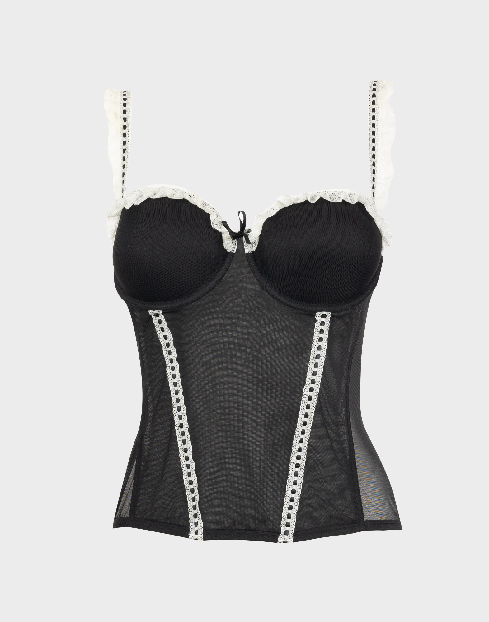 corpetto nero in tulle con dettagli bianchi