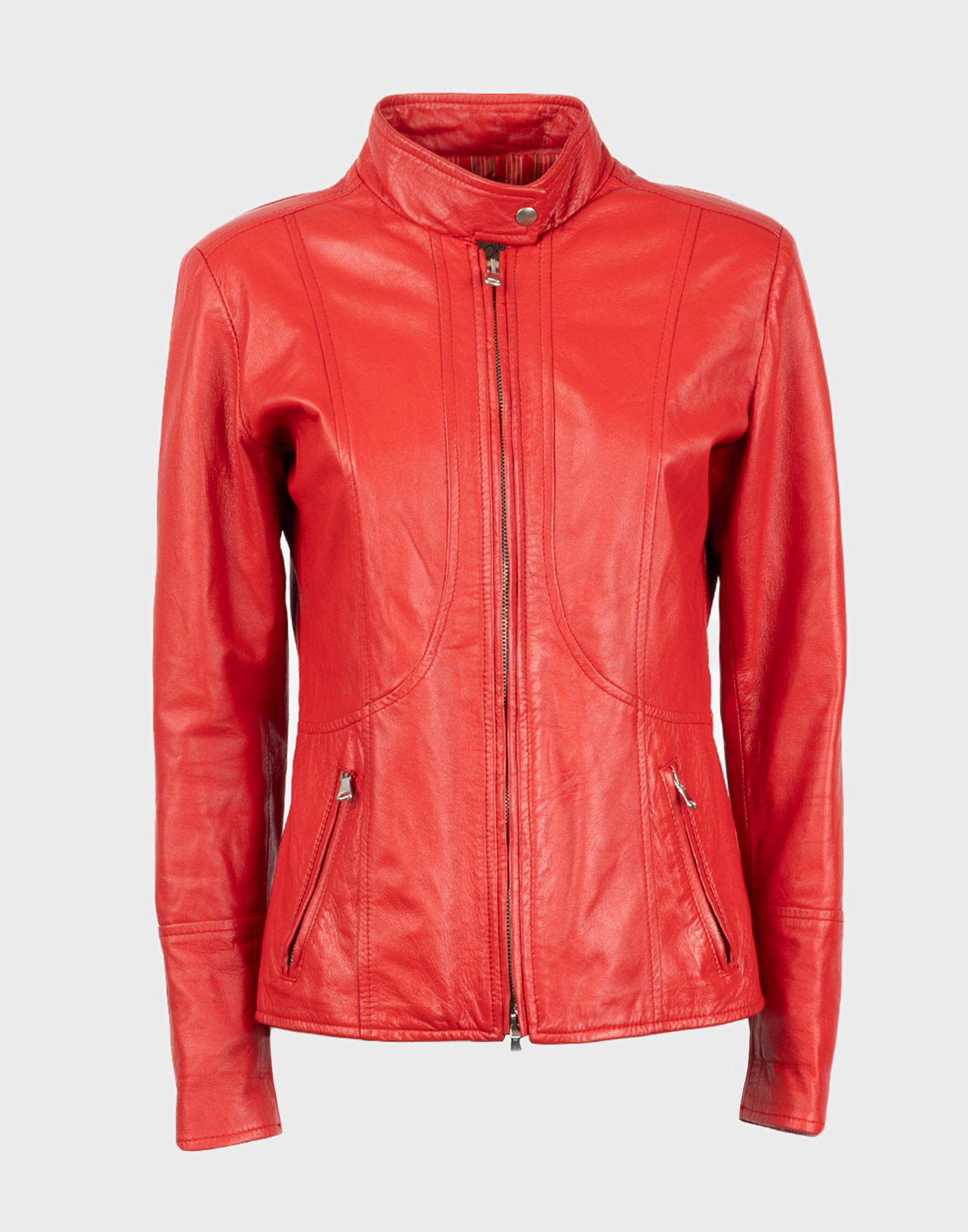 giubbotto in pelle rosso da donna anni 2000