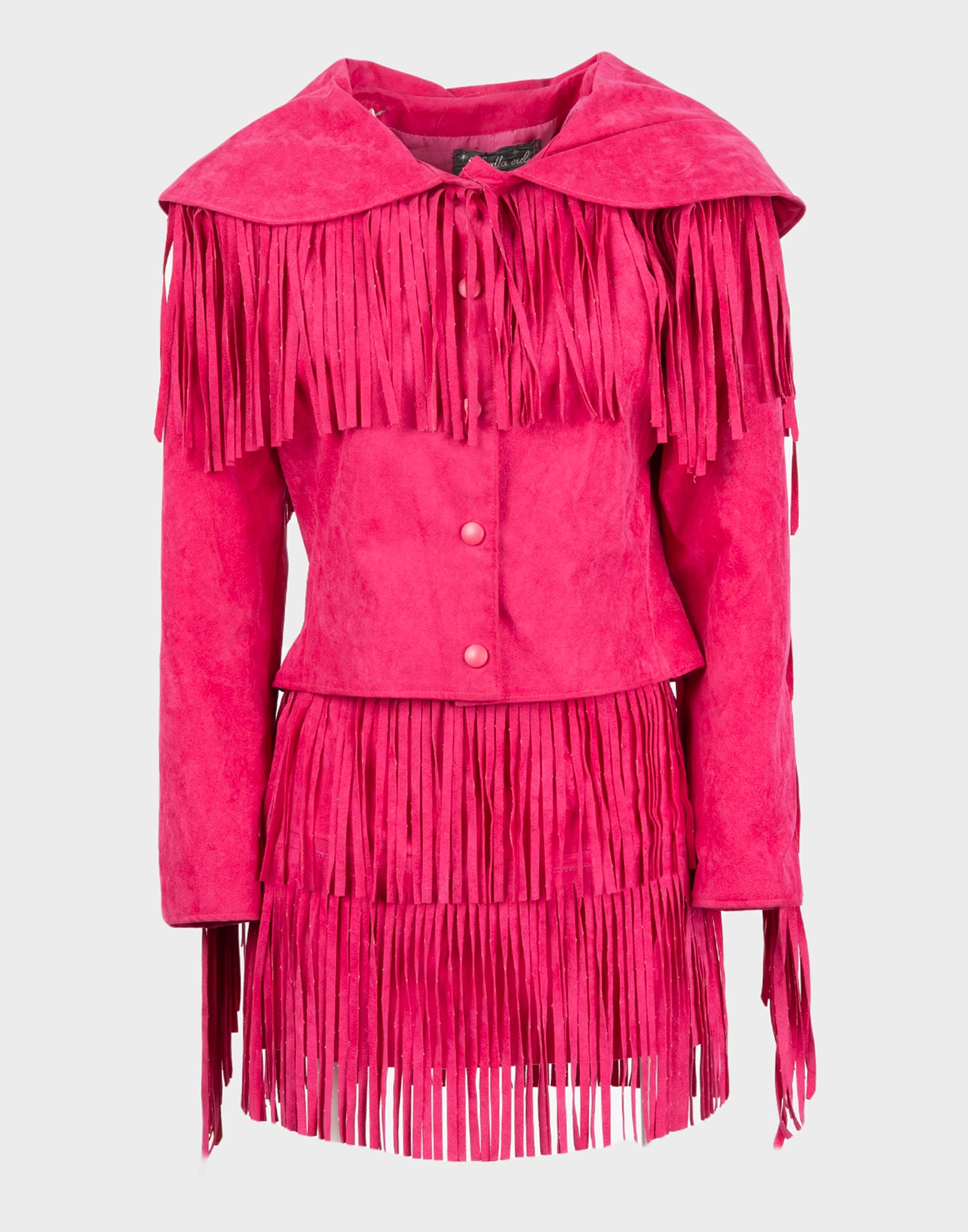 women's fuchsia suede fringed suit