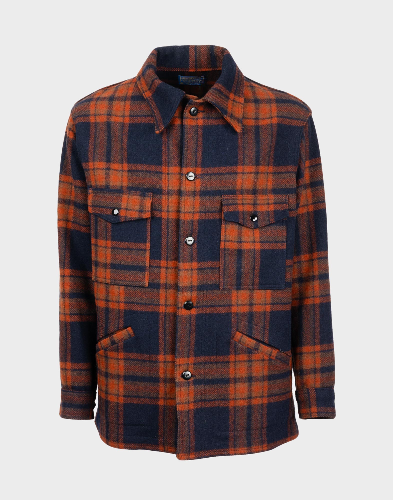 Giacca modello camicia in lana arancione e blu