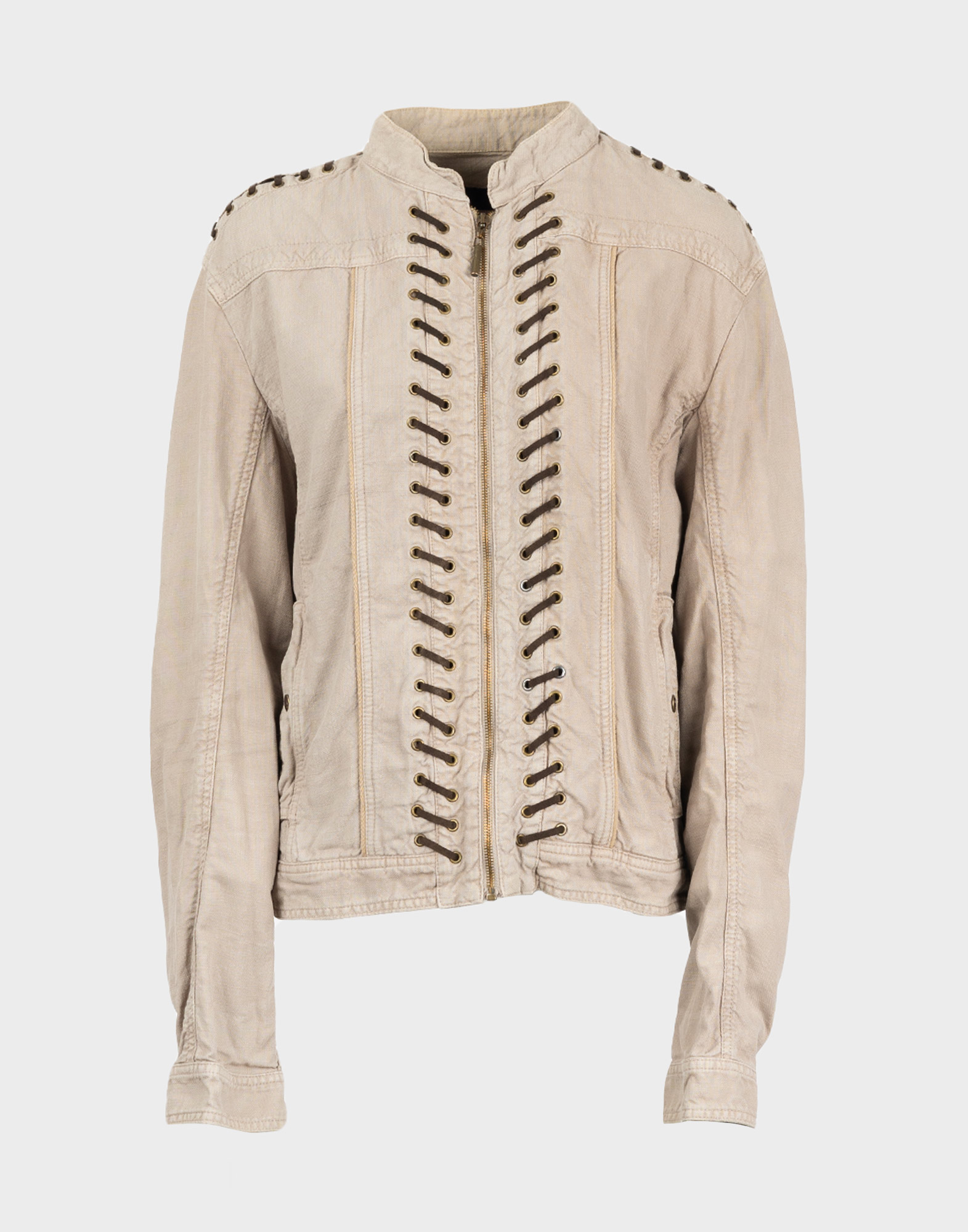 giacca beige in denim da donna con intrecci