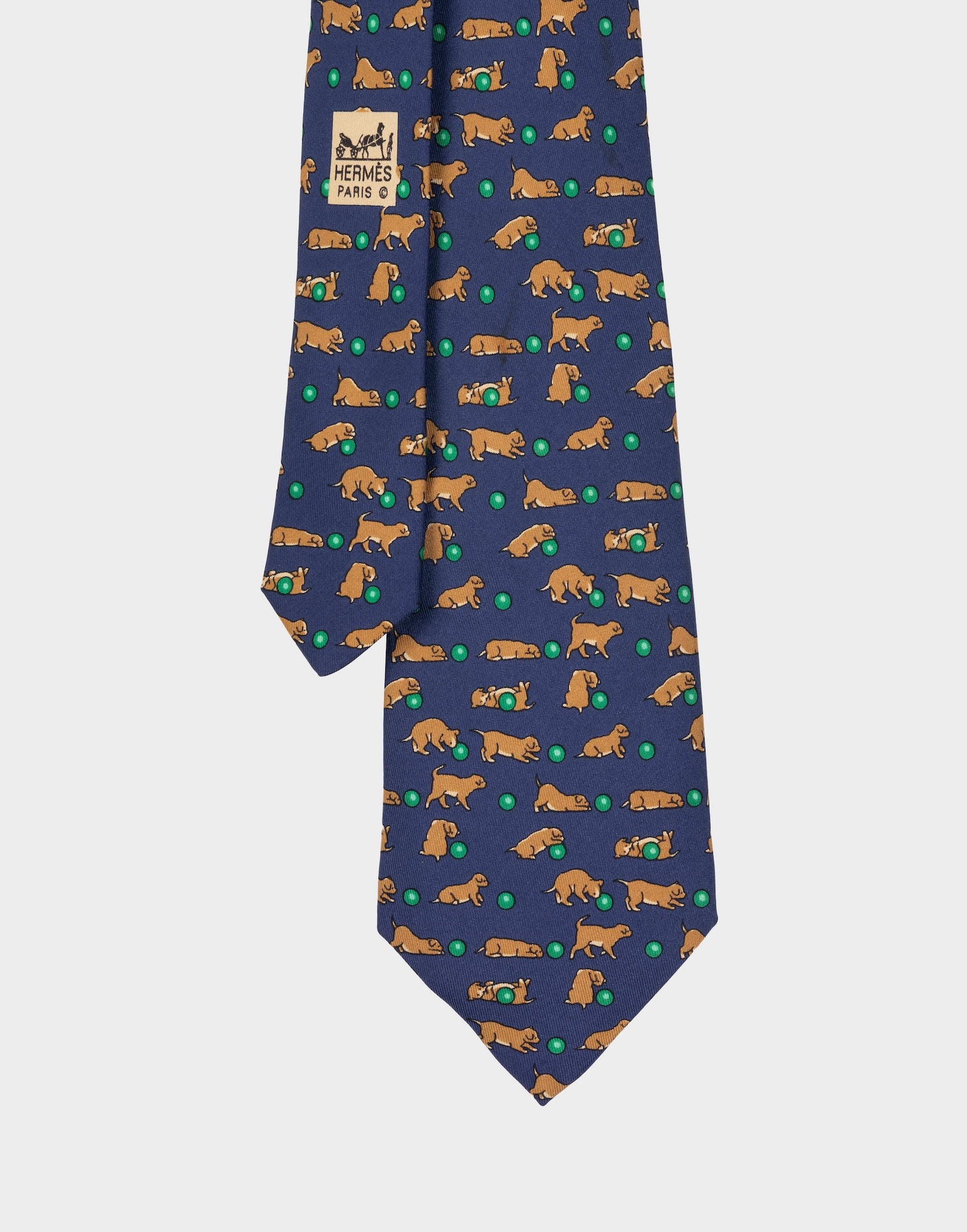 Hermes - Cravatta blu anni '90 con cani - immagine 2