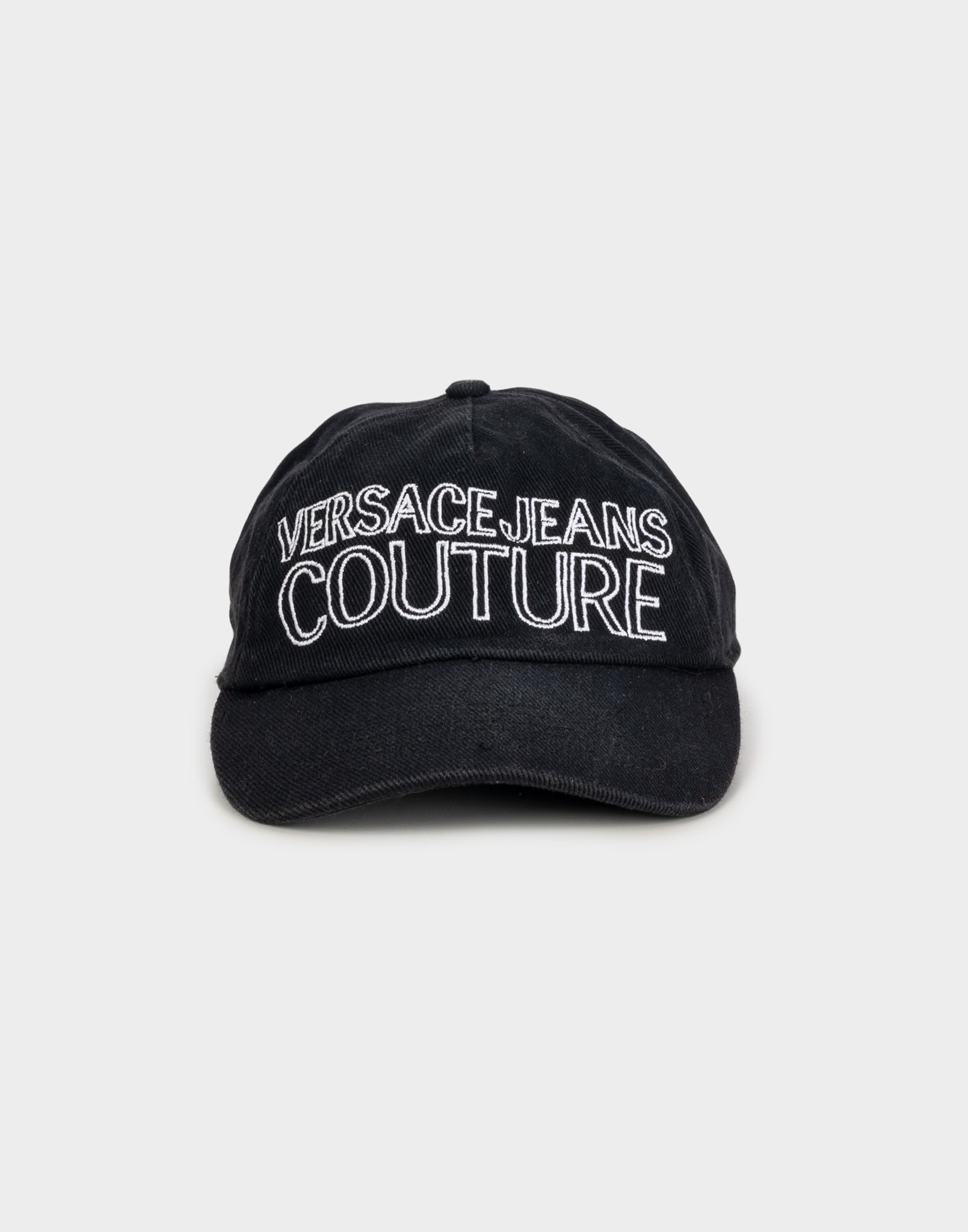 cappello da baseball nero da uomo con logo versace jeans couture ricamato in bianco sul davanti