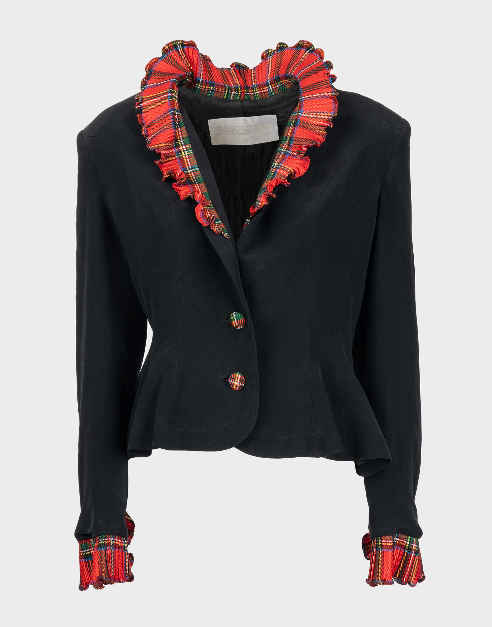 Pancaldi - Giacca nera con volant in tartan